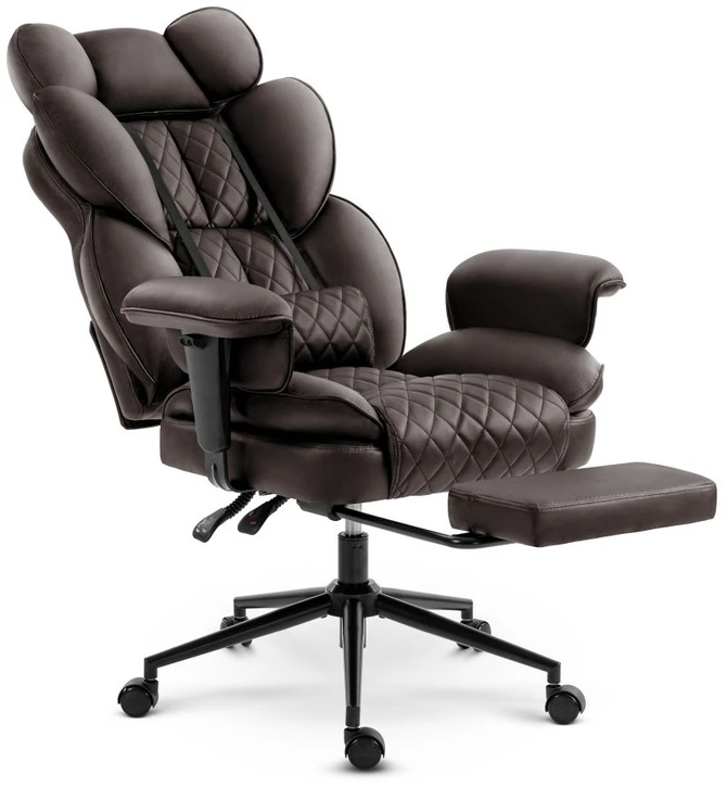 Hells Chair Biuro kėdė su kojų atrama ir reguliuojamais porankiais, dirbtinė oda, ruda