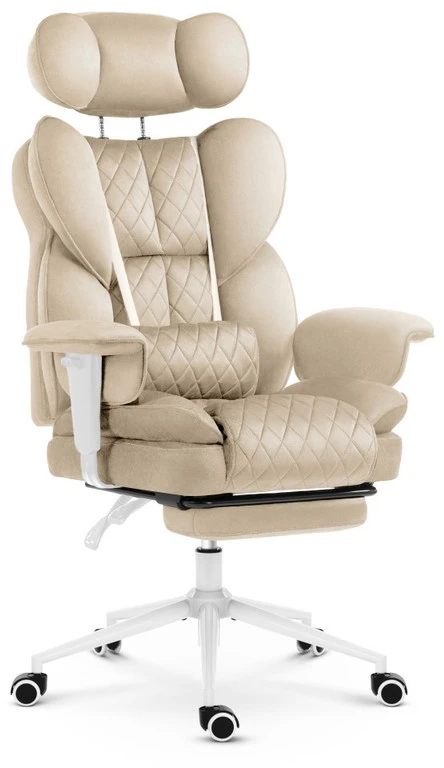 Hells Chair Biuro kėdė su kojų atrama ir reguliuojamais porankiais, veliūrinis audinys, smėlio