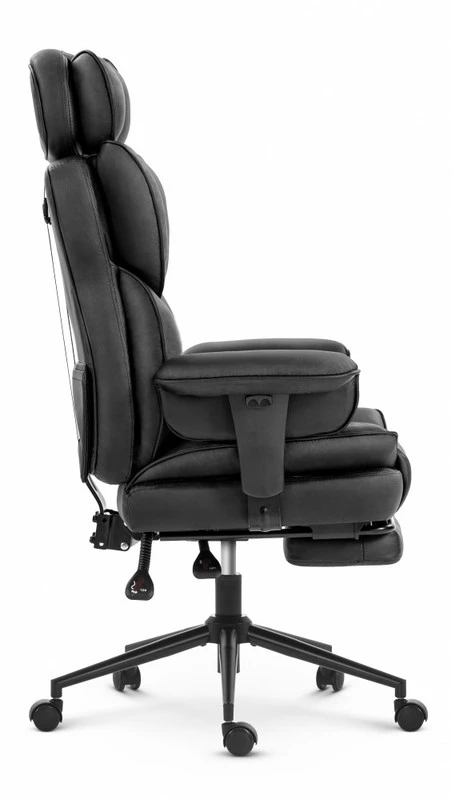 Hells Chair Biuro kėdė su kojų atrama ir reguliuojamais porankiais, dirbtinė oda, juoda