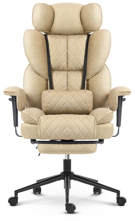 Hells Chair Biuro kėdė su kojų atrama ir reguliuojamais porankiais, audinys, smėlio