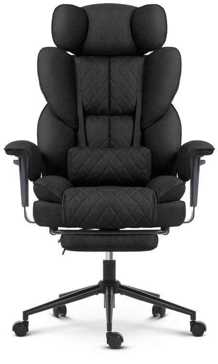 Hells Chair Biuro kėdė su kojų atrama ir reguliuojamais porankiais, audinys, juoda