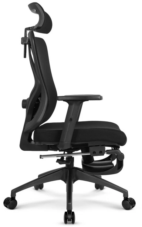 Hells Chair Biuro kėdė su kojų atrama, spyruokline sėdyne ir 3D juosmens atrama, juoda