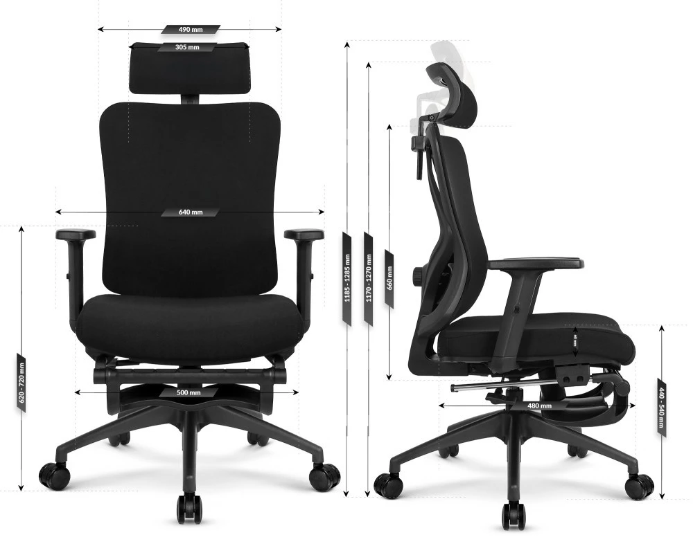Hells Chair Biuro kėdė su kojų atrama, spyruokline sėdyne ir 3D juosmens atrama, juoda