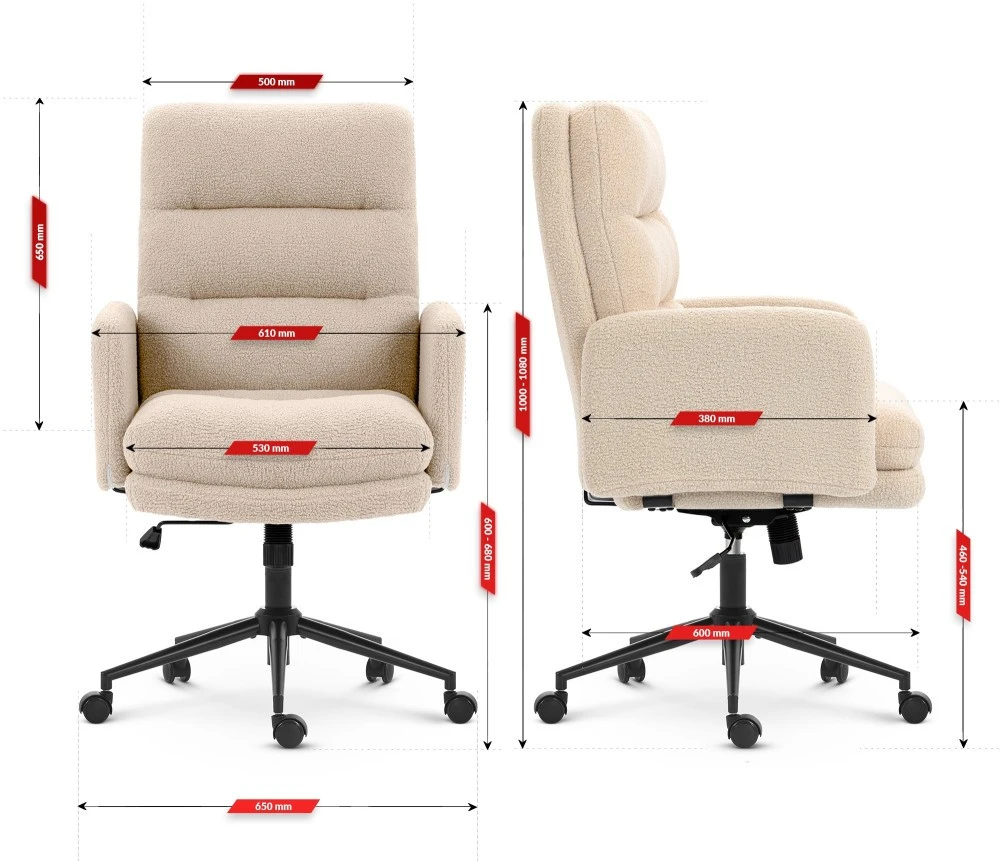 Hells Chair Biuro kėdė su minkštu tekstūriniu apmušalu ir TILT, iki 120 kg, kreminė