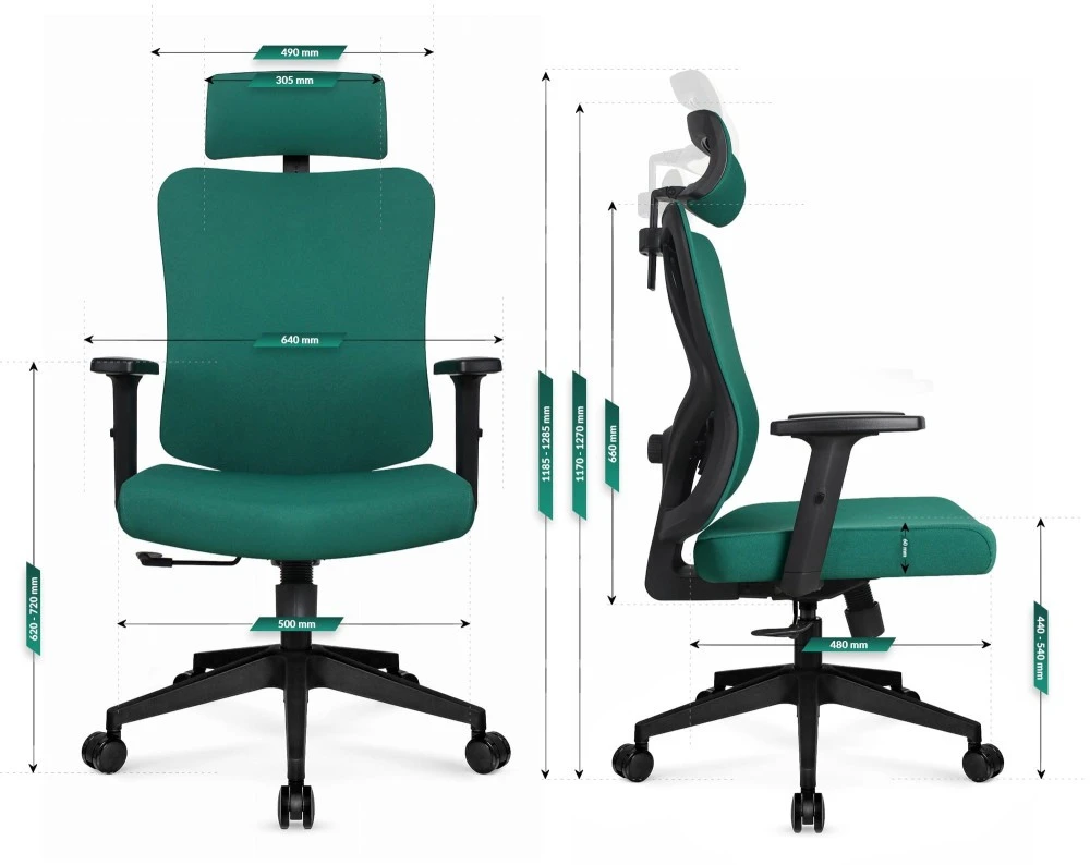 Hells Chair Biuro kėdė su spyruokline sėdyne ir 3D juosmens atrama, audinio apmušalas, žalia