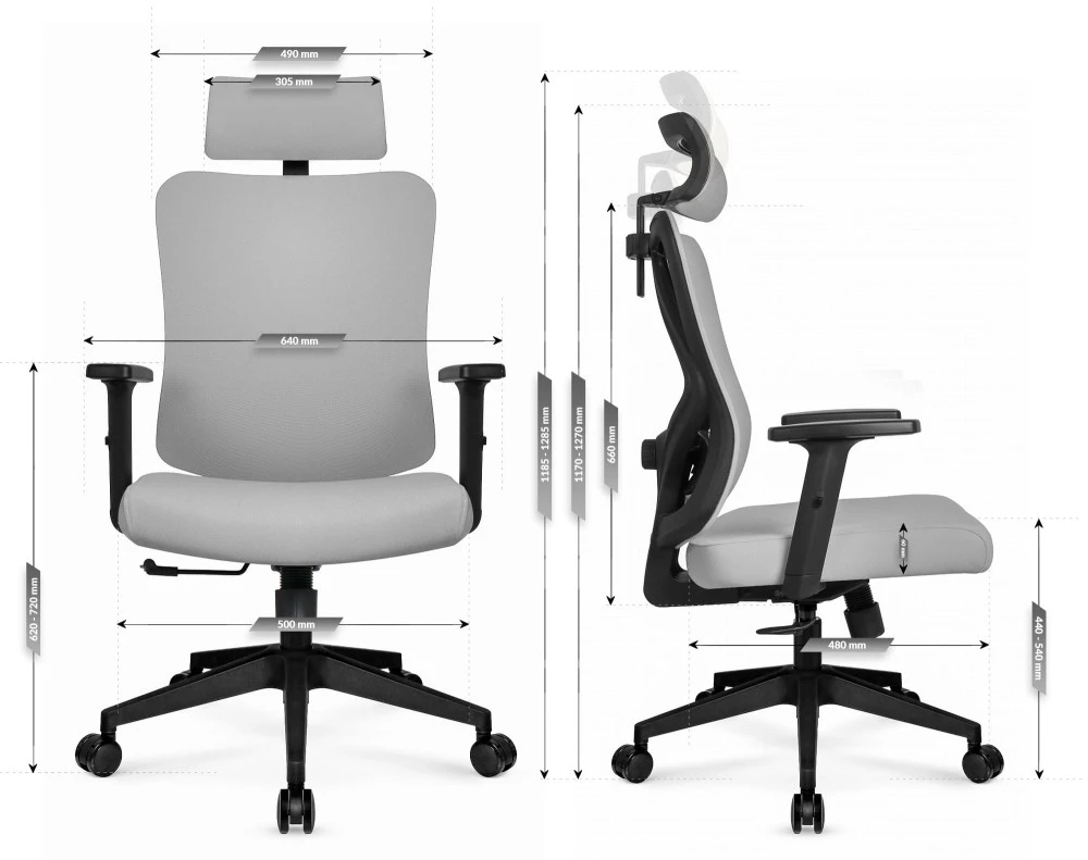 Hells Chair Biuro kėdė su spyruokline sėdyne ir 3D juosmens atrama, audinio apmušalas, pilka