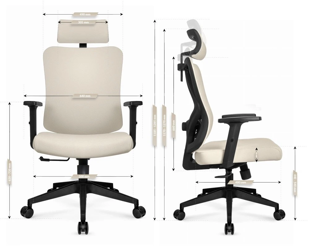 Hells Chair Biuro kėdė su spyruokline sėdyne ir 3D juosmens atrama, audinio apmušalas, smėlio