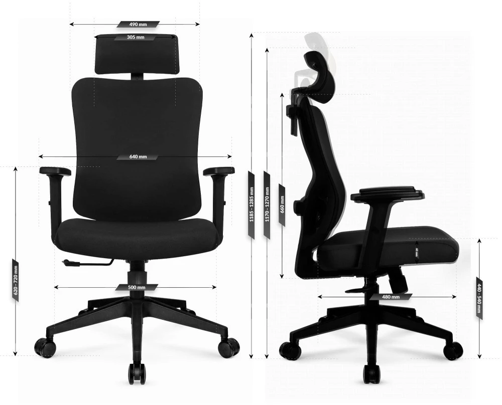 Hells Chair Biuro kėdė su spyruokline sėdyne ir 3D juosmens atrama, audinio apmušalas, juoda