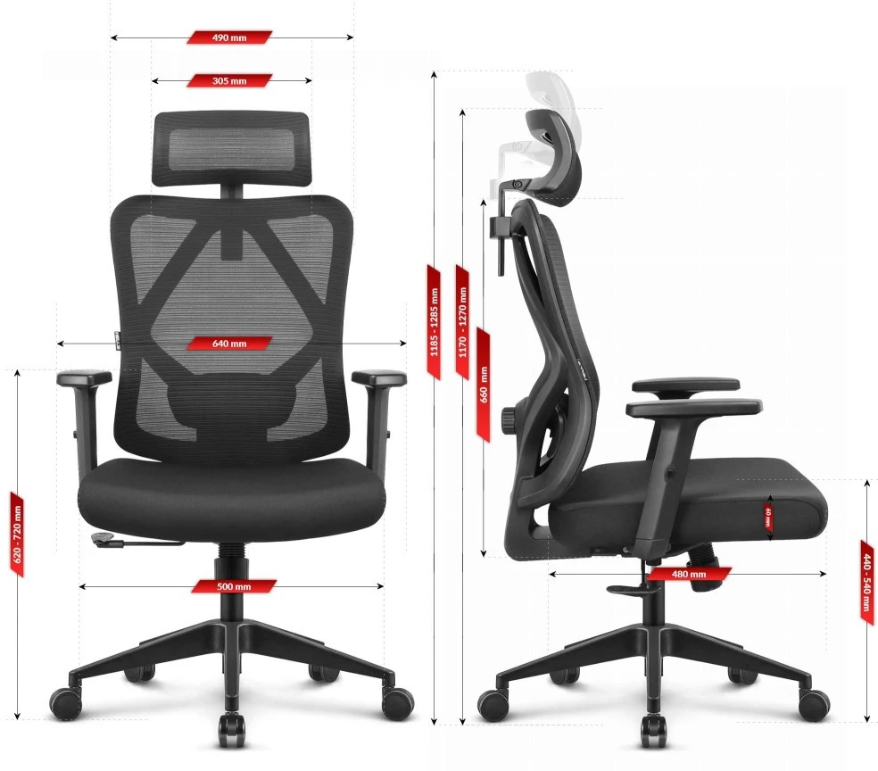 Hells Chair Biuro kėdė su tinkliniu apmušalu, 3D juosmens ir 2D galvos atramomis, juoda