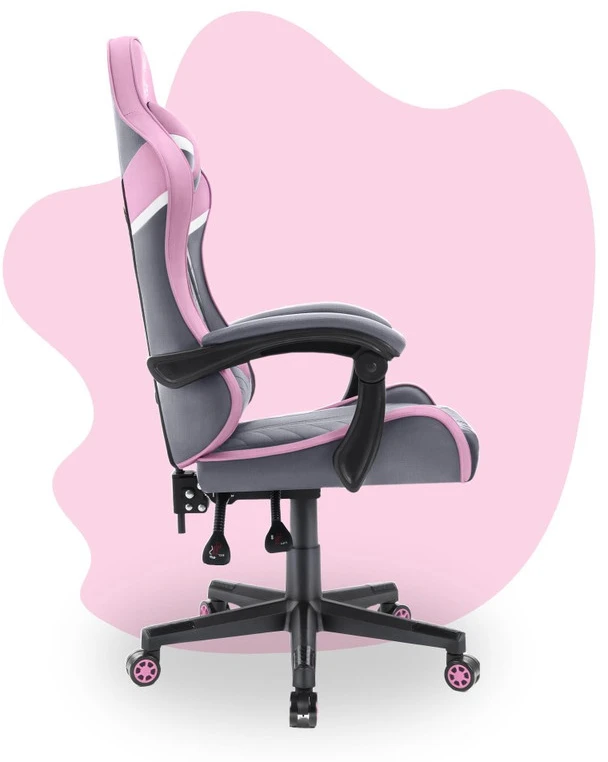 Hells Chair Vaikiška žaidimų kėdė su audinio apmušalu, 125–150 cm ūgiui, pilka / rožinė