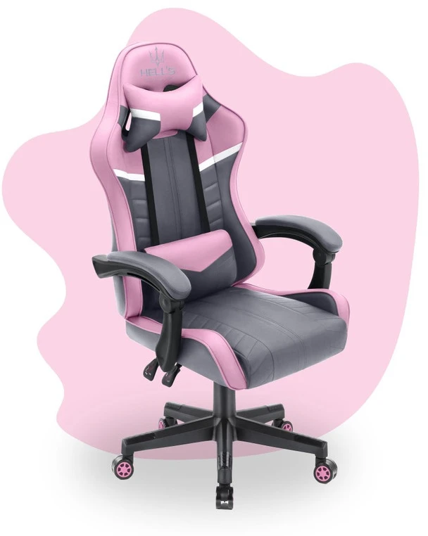 Hells Chair Vaikiška žaidimų kėdė su audinio apmušalu, 125–150 cm ūgiui, pilka / rožinė