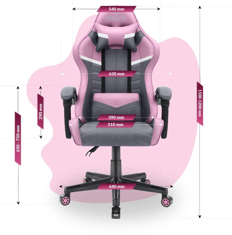 Hells Chair Vaikiška žaidimų kėdė su audinio apmušalu, 125–150 cm ūgiui, pilka / rožinė