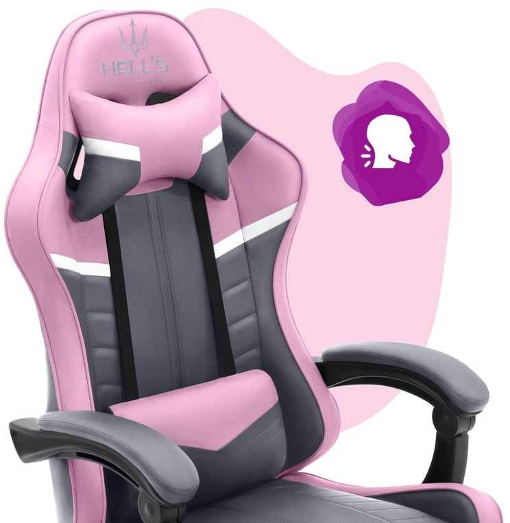 Hells Chair Vaikiška žaidimų kėdė su audinio apmušalu, 125–150 cm ūgiui, pilka / rožinė