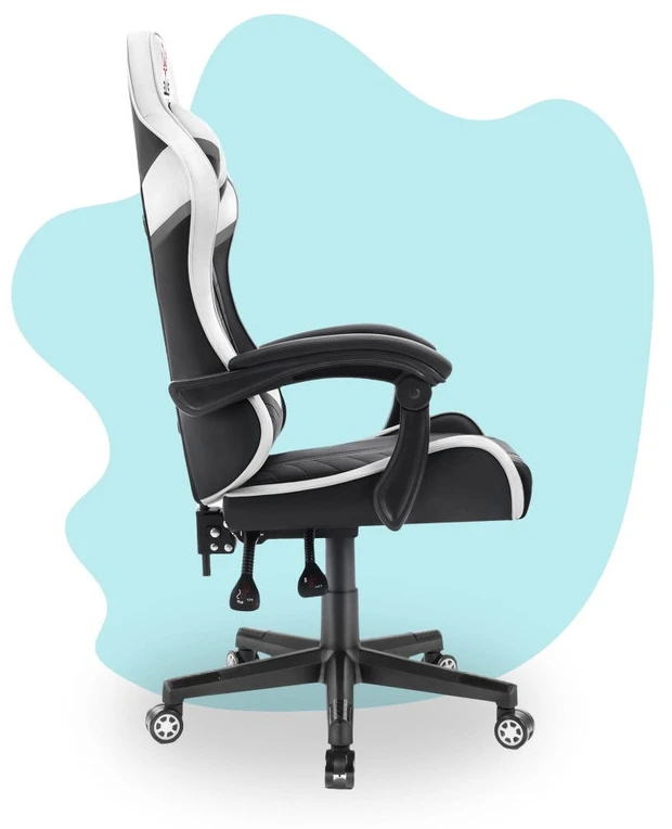 Hells Chair Vaikiška žaidimų kėdė su dirbtinės odos apmušalu, 125–150 cm ūgiui, juoda / balta