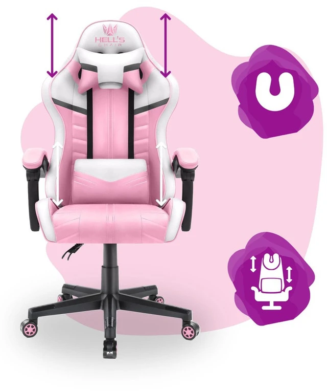 Hells Chair Vaikiška žaidimų kėdė su dirbtinės odos apmušalu, 125–150 cm ūgiui, rožinė / balta