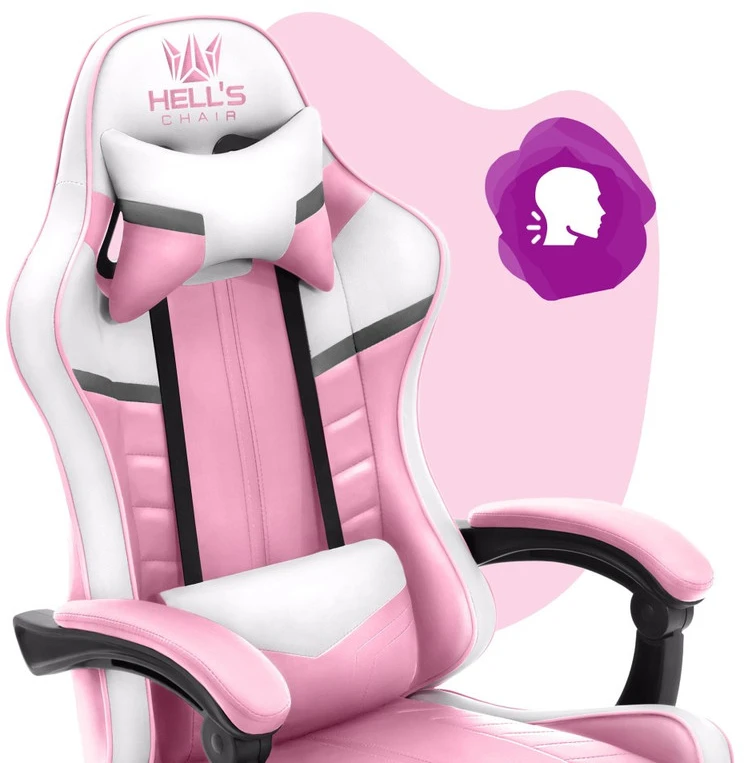 Hells Chair Vaikiška žaidimų kėdė su dirbtinės odos apmušalu, 125–150 cm ūgiui, rožinė / balta
