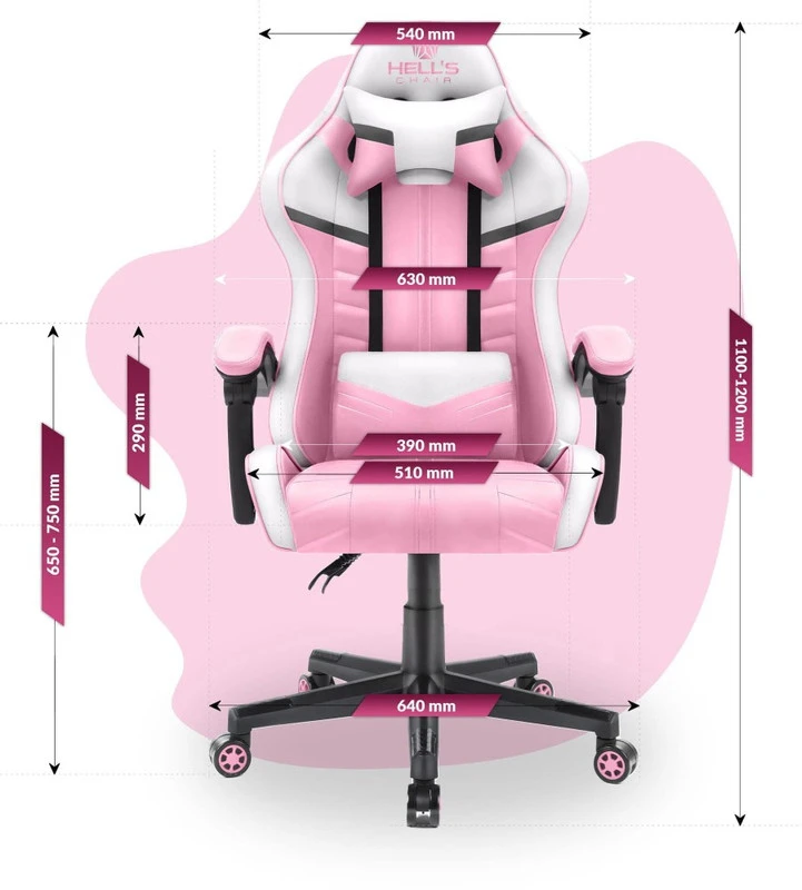 Hells Chair Vaikiška žaidimų kėdė su dirbtinės odos apmušalu, 125–150 cm ūgiui, rožinė / balta