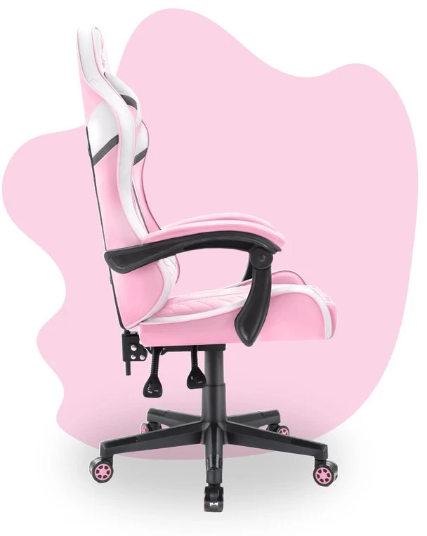 Hells Chair Vaikiška žaidimų kėdė su dirbtinės odos apmušalu, 125–150 cm ūgiui, rožinė / balta