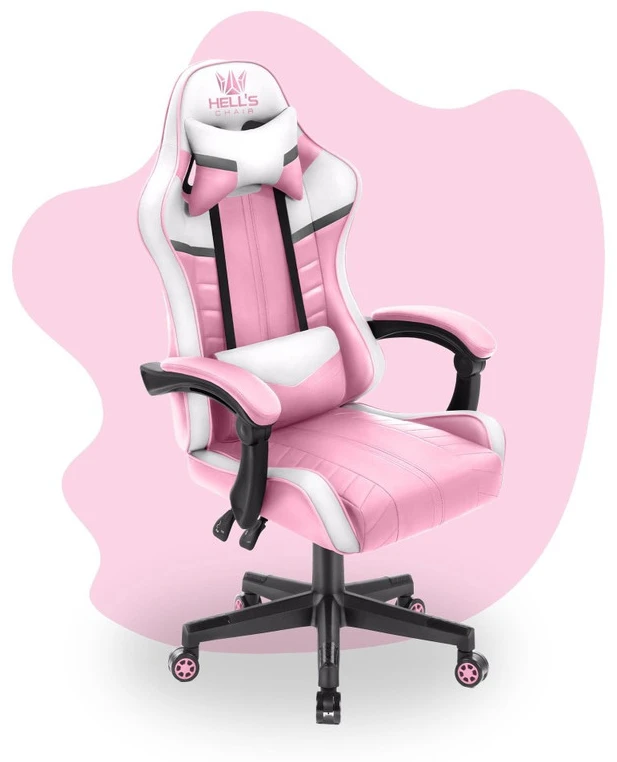 Hells Chair Vaikiška žaidimų kėdė su dirbtinės odos apmušalu, 125–150 cm ūgiui, rožinė / balta