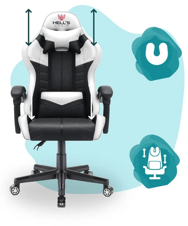 Hells Chair Vaikiška žaidimų kėdė su dirbtinės odos apmušalu, 125–150 cm ūgiui, juoda / balta