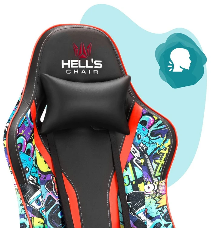Hells Chair Vaikiška žaidimų kėdė su grafičiais, 125–160 cm ūgiui, įvairiaspalvė