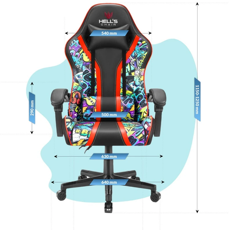 Hells Chair Vaikiška žaidimų kėdė su grafičiais, 125–160 cm ūgiui, įvairiaspalvė