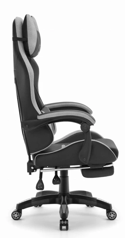 Hells Chair Vaikiška žaidimų kėdė su kojų atrama ir reguliuojamu atlošu, juoda ir pilka
