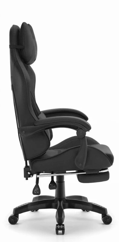 Hells Chair Vaikiška žaidimų kėdė su kojų atrama ir reguliuojamu atlošu, juoda