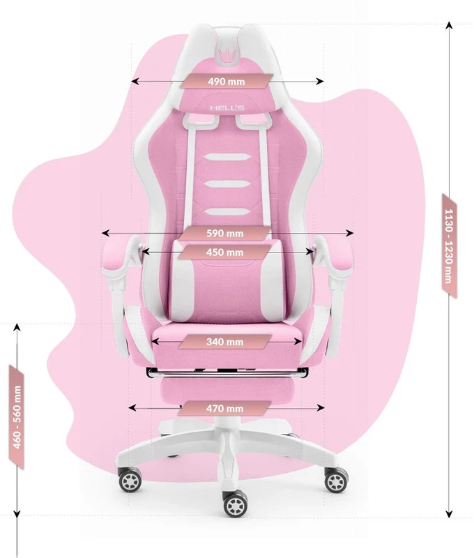 Hells Chair Vaikiška žaidimų kėdė su kojų atrama ir reguliuojamu atlošu, rožinė