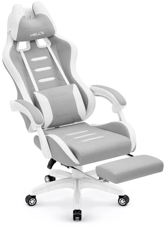 Hells Chair Vaikiška žaidimų kėdė su kojų atrama ir reguliuojamu atlošu, pilka