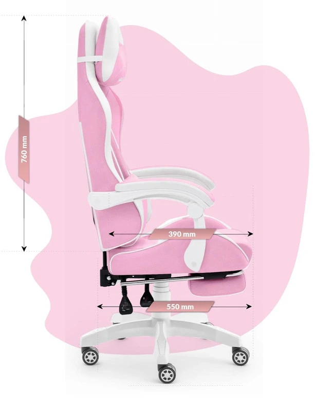 Hells Chair Vaikiška žaidimų kėdė su kojų atrama ir reguliuojamu atlošu, rožinė