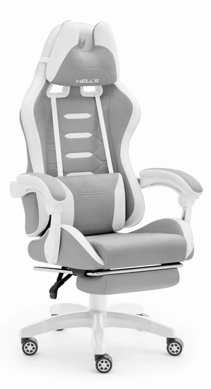 Hells Chair Vaikiška žaidimų kėdė su kojų atrama ir reguliuojamu atlošu, pilka