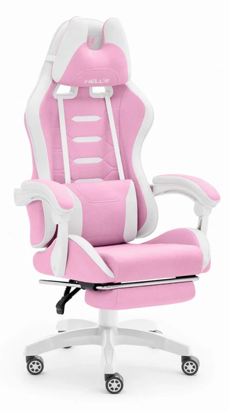 Hells Chair Vaikiška žaidimų kėdė su kojų atrama ir reguliuojamu atlošu, rožinė