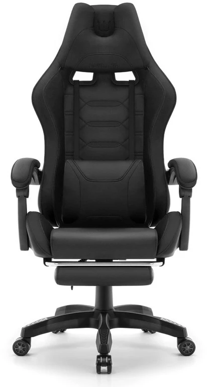 Hells Chair Vaikiška žaidimų kėdė su kojų atrama ir reguliuojamu atlošu, juoda