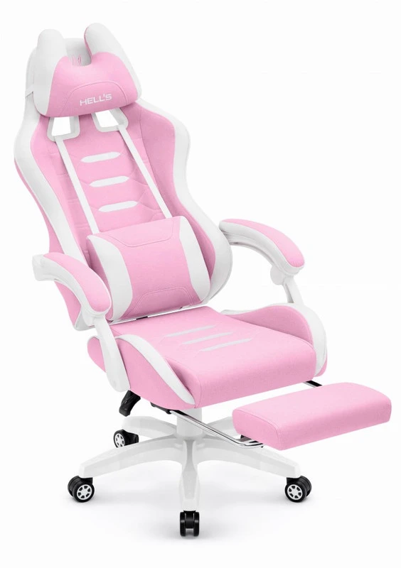 Hells Chair Vaikiška žaidimų kėdė su kojų atrama ir reguliuojamu atlošu, rožinė