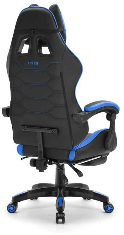 Hells Chair Vaikiška žaidimų kėdė su kojų atrama ir reguliuojamu atlošu, juoda ir mėlyna