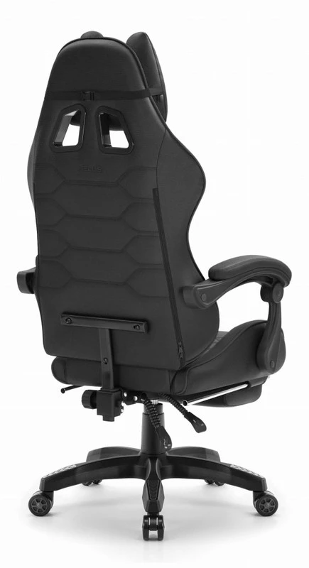 Hells Chair Vaikiška žaidimų kėdė su kojų atrama ir reguliuojamu atlošu, juoda