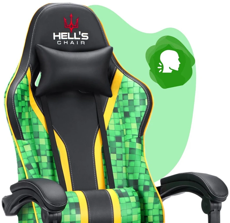 Hells Chair Vaikiška žaidimų kėdė su pagalvėlėmis, 125–160 cm ūgiui, žalia ir juoda