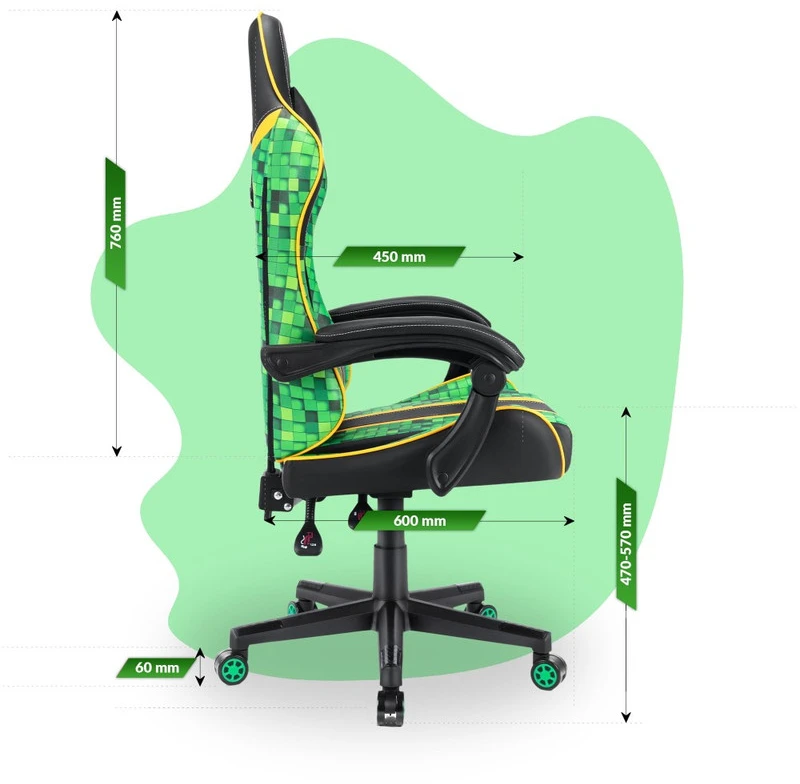 Hells Chair Vaikiška žaidimų kėdė su pagalvėlėmis, 125–160 cm ūgiui, žalia ir juoda