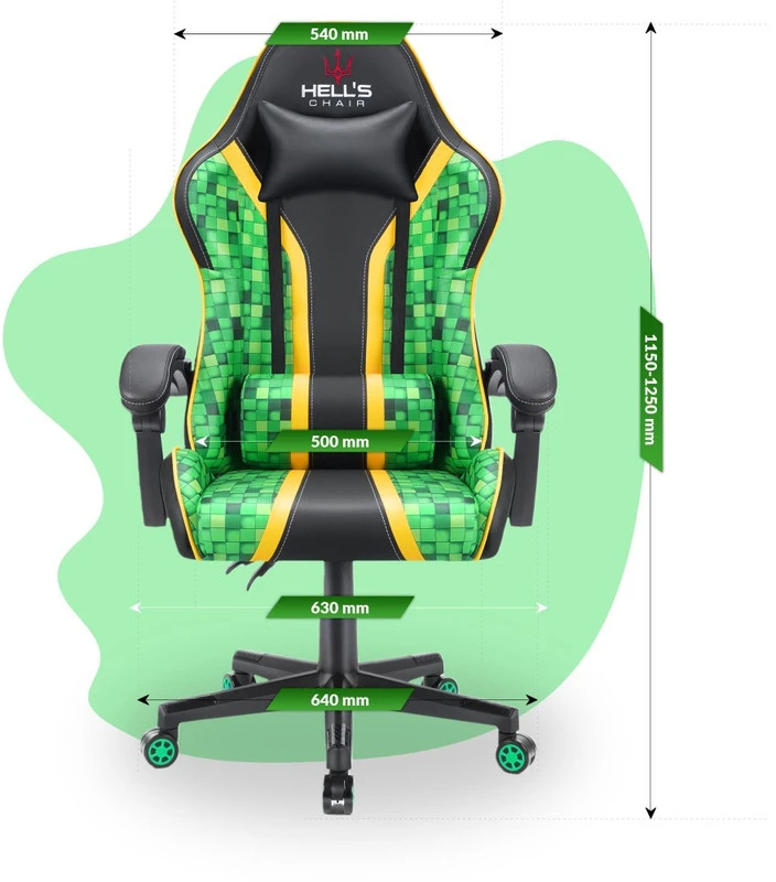 Hells Chair Vaikiška žaidimų kėdė su pagalvėlėmis, 125–160 cm ūgiui, žalia ir juoda