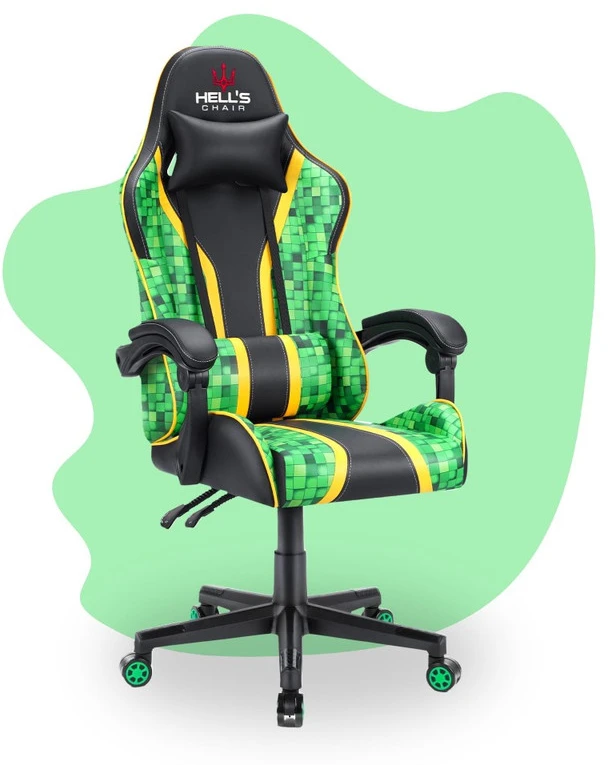 Hells Chair Vaikiška žaidimų kėdė su pagalvėlėmis, 125–160 cm ūgiui, žalia ir juoda