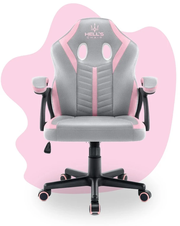 Hells Chair Vaikiška žaidimų kėdė su širdelės formos pagalvėle, pilka ir rožinė