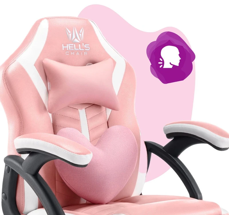 Hells Chair Vaikiška žaidimų kėdė su širdelės formos pagalvėle, rožinė ir balta