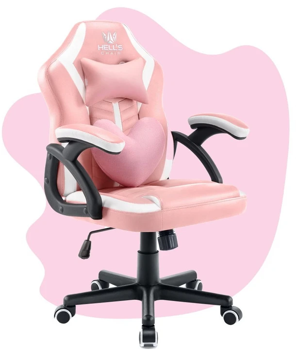 Hells Chair Vaikiška žaidimų kėdė su širdelės formos pagalvėle, rožinė ir balta