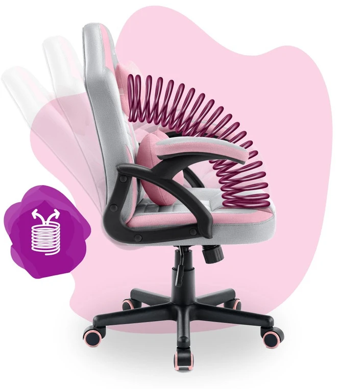 Hells Chair Vaikiška žaidimų kėdė su širdelės formos pagalvėle, pilka ir rožinė
