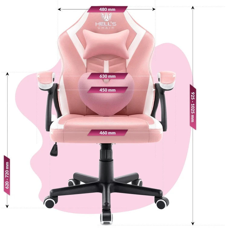 Hells Chair Vaikiška žaidimų kėdė su širdelės formos pagalvėle, rožinė ir balta
