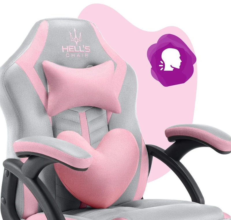 Hells Chair Vaikiška žaidimų kėdė su širdelės formos pagalvėle, pilka ir rožinė