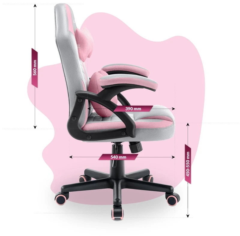 Hells Chair Vaikiška žaidimų kėdė su širdelės formos pagalvėle, pilka ir rožinė