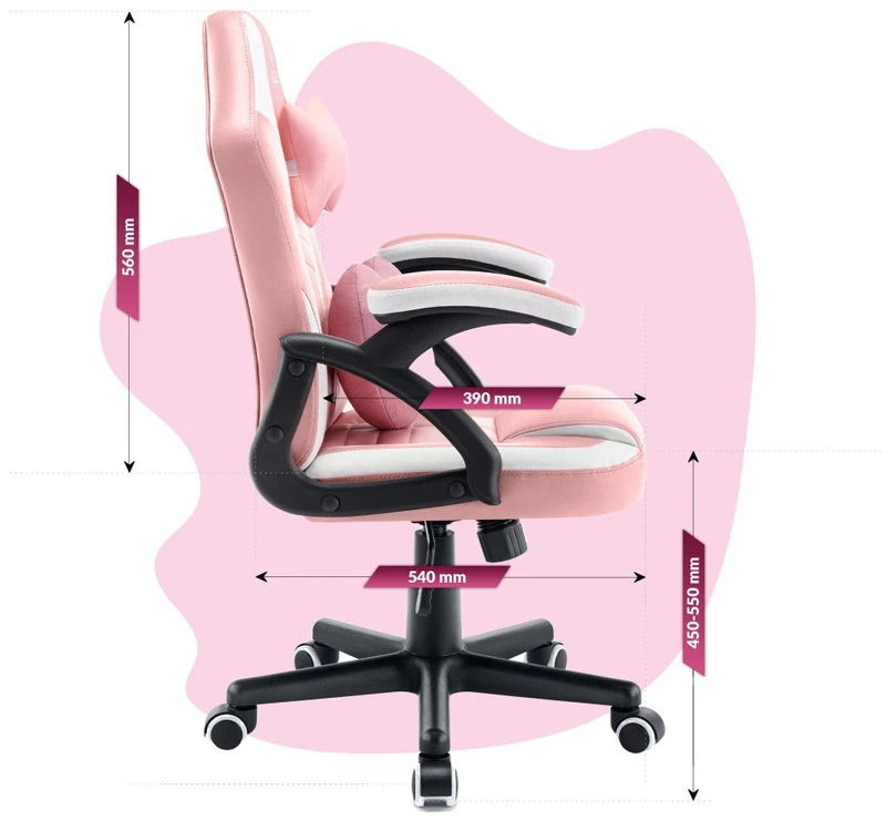 Hells Chair Vaikiška žaidimų kėdė su širdelės formos pagalvėle, rožinė ir balta