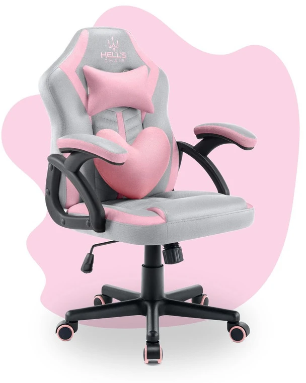 Hells Chair Vaikiška žaidimų kėdė su širdelės formos pagalvėle, pilka ir rožinė